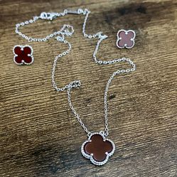 Alhambra  Red Clover Silver Necklace And Earrings