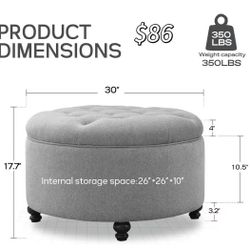 😀 HUIMO 30-Inch Round Storage Ottoman, Modern Button Tufted Coffee Table with Removeable Top, Upholstered Ottoman with Storage Footrest Stool for Liv