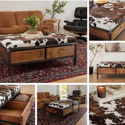 Custom Cowhide Coffee Table / Bench with Storage (2 Drawers)