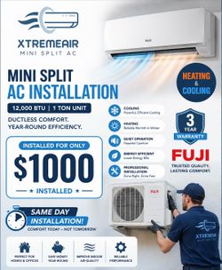 Fuji 12,000 BTU / 1 TON MiniSplit AC with Install | 20 SEER2 with latest R32