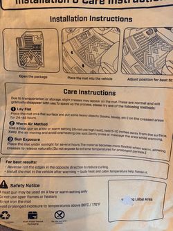 Car Floor Mat Installation & Care Instructions Sheet