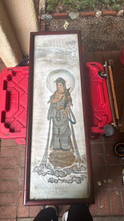 $60 Painting on fabric in glass frame
