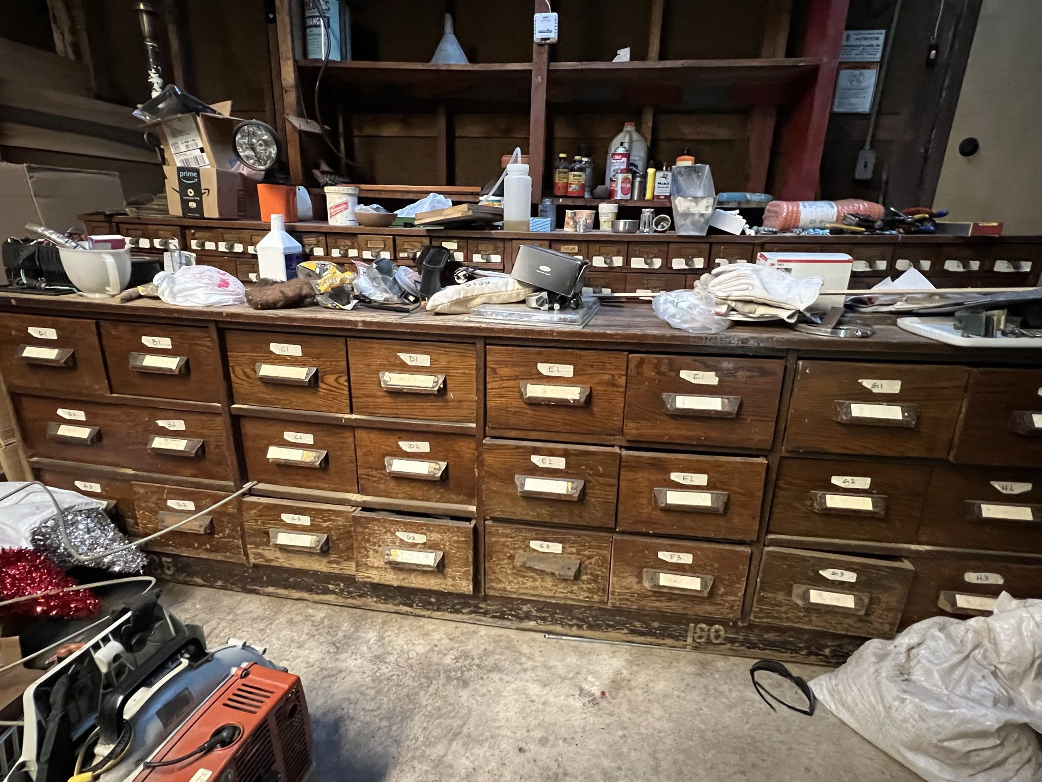 Antique Hardware Store Oak Cases
