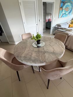 Modern Round Marble Dining Table with 4 Velvet Chairs