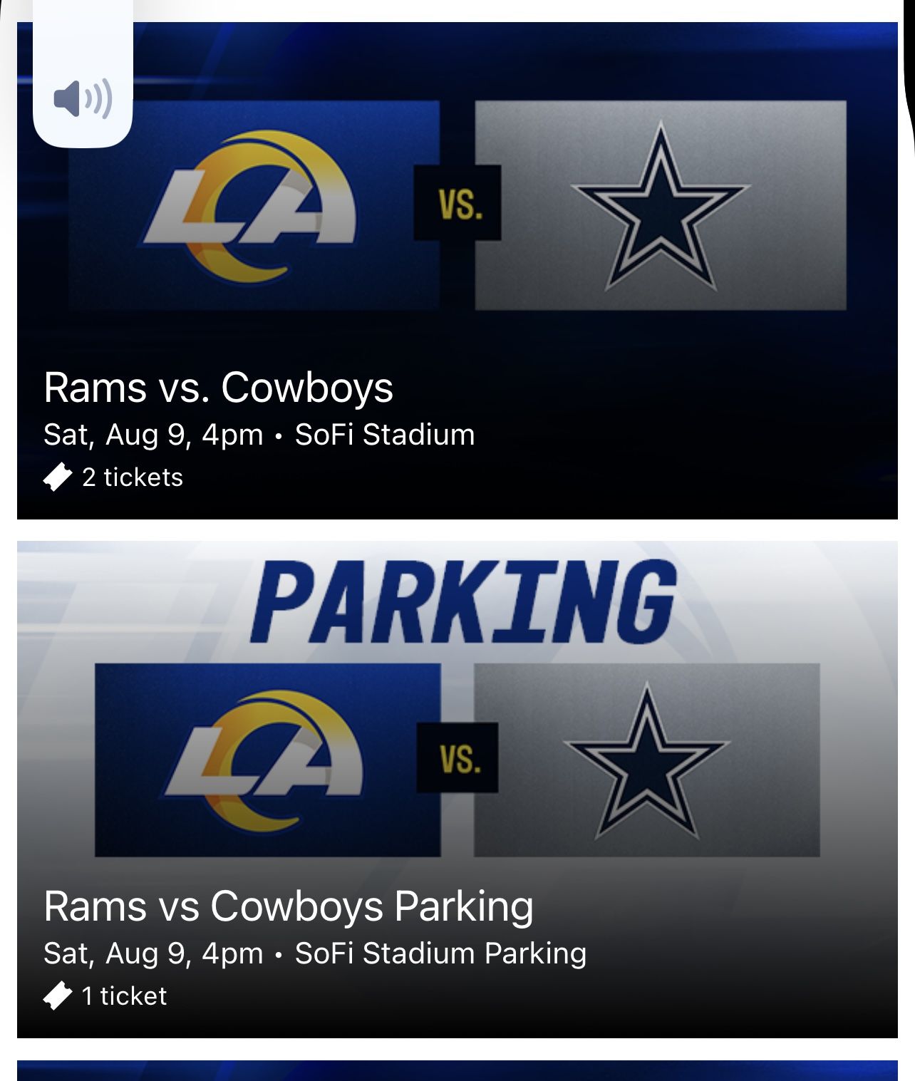 Two Tickets Plus Parking Pass Rams vs Cowboys Section 540 Row 10