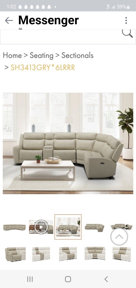 6 Pc Leather Modular Power Sectional (New )