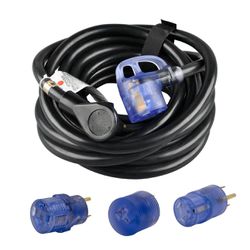 AutoDrive 10/3 STW 30 Amps RV Extension Cord with Lighted End, 30-feet, Black with 3 Adapters