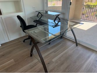 Glass desk with side table