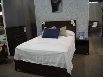Queen Bed + 2 Nightstands Set - Modern Espresso Wood Bedroom Furniture