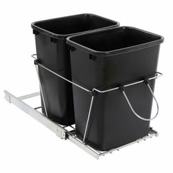 ZENY Sliding Pull Out Double Trash Bins 35 Quart Kitchen Cabinet Black