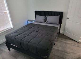 Black Upholstered Bed Frame with Headboard