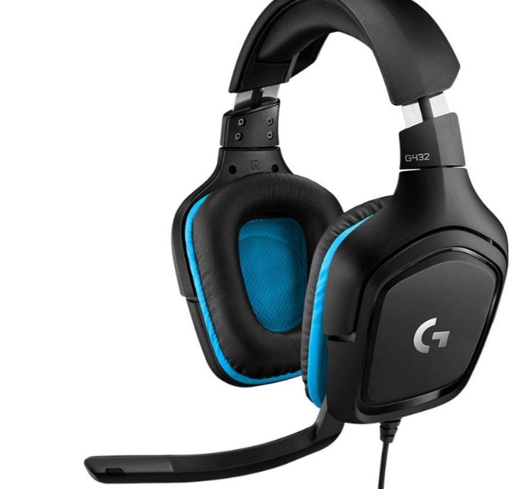 Logitech G432 Wired Gaming Headset, 7.1 Surround Sound, DTS Headphone:X 2.0, Flip-To-Mute Mic, PC (Leatherette) Black/Blue