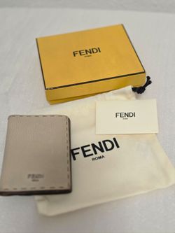 ​Authentic Fendi Selleria Card Holder Wallet Beige Leather W/ Box & Dust Bag