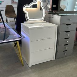 Glossy White Nightstand With LED Mirror