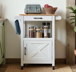 Vingli Rolling Kitchen Island Cart with Microwave Stand