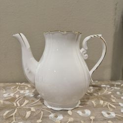 White and Gold Ceramic Teapot No Lid