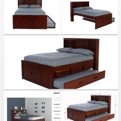 Full Size Storage Bed w/ drawers + pull out bed