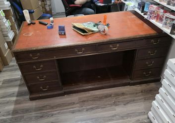 Gorgeous Vtg Kittinger-Buffalo Leather Topped 2 Sided Partners Desk