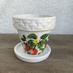Strawberry Patch Flower Pot With a Saucer