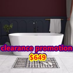 67 in. Soild Surface Stone Resin Freestanding Matte White Bathtub, Double Ended Oval Shape Soaking Tub