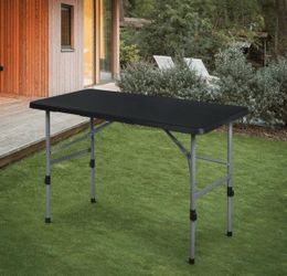 4 Ft Plastic Foldable Table, Indoor Outdoor Desk with Carrying Handle and Height Adjustable, Black