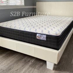 Full White Platform Bed With Ortho Matres!
