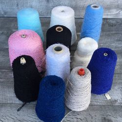 Lot of 10 Cones Assorted Textured Acrylic and Blend Machine Knitting Weaving Yarns