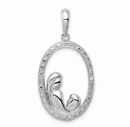 Sterling Silver Mother and child diamond accented pendant