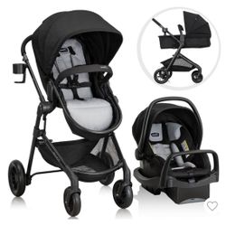 Evenflo Pivot Modular Travel System with LiteMax Infant Car Seat with Anti-Rebound Bar - Oxford Black