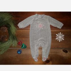 Baby Gap Boy Girl Unisex Gray Velour Christmas Outfit Romper 3-6 Months