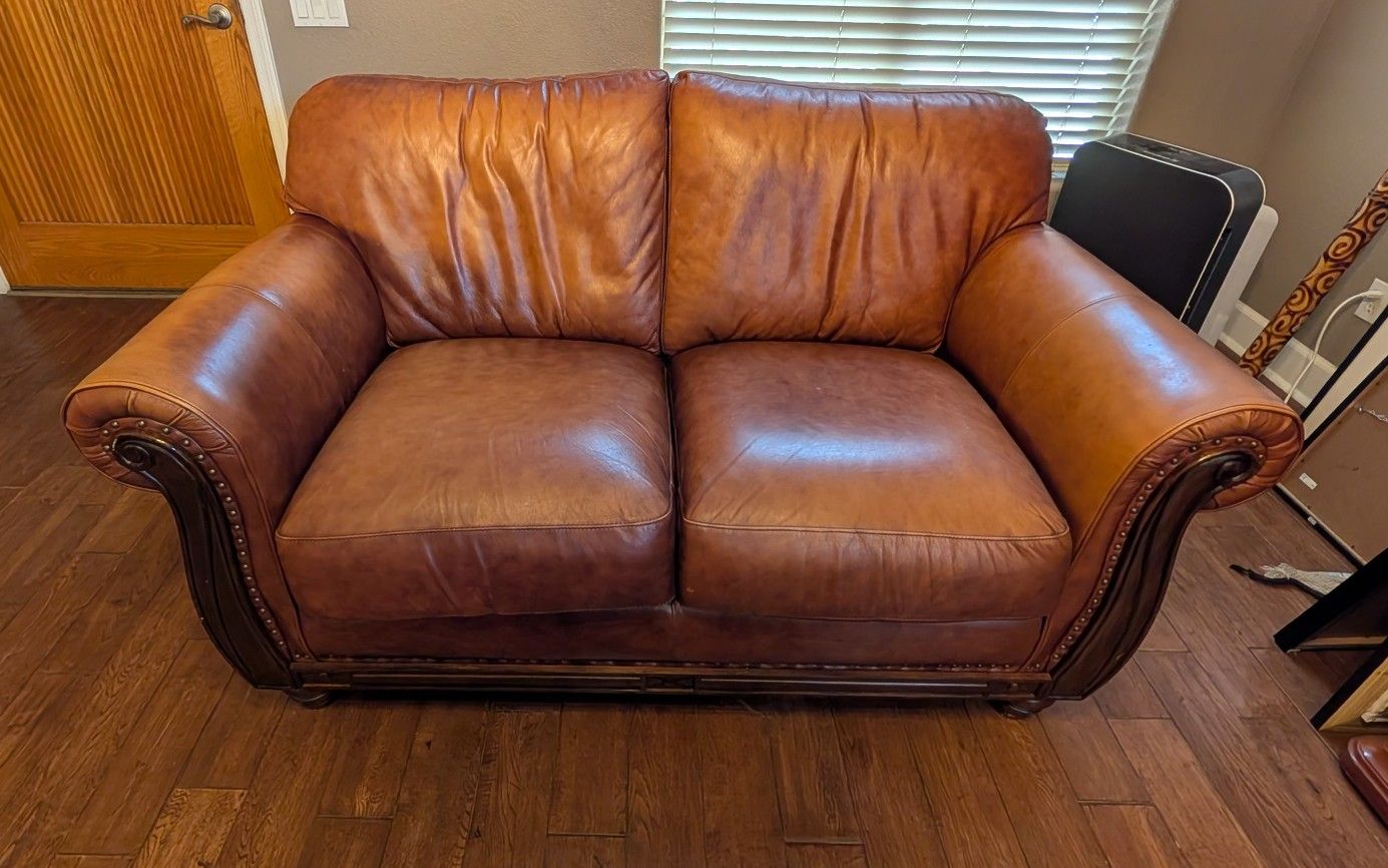 Tan Leather Loveseat