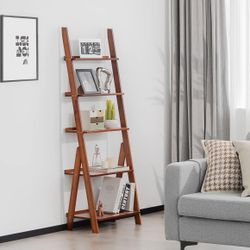 Newly assembled 5-Tier Ladder Shelf, Multipurpose Freestanding Display Leaning Storage Shelves