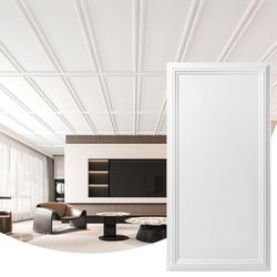 Drop Ceiling Tiles 48x24, Decorative PVC Ceiling Panels, Waterproof Rustproof and Durable 12-Pack, Glue Down, Rectangular White