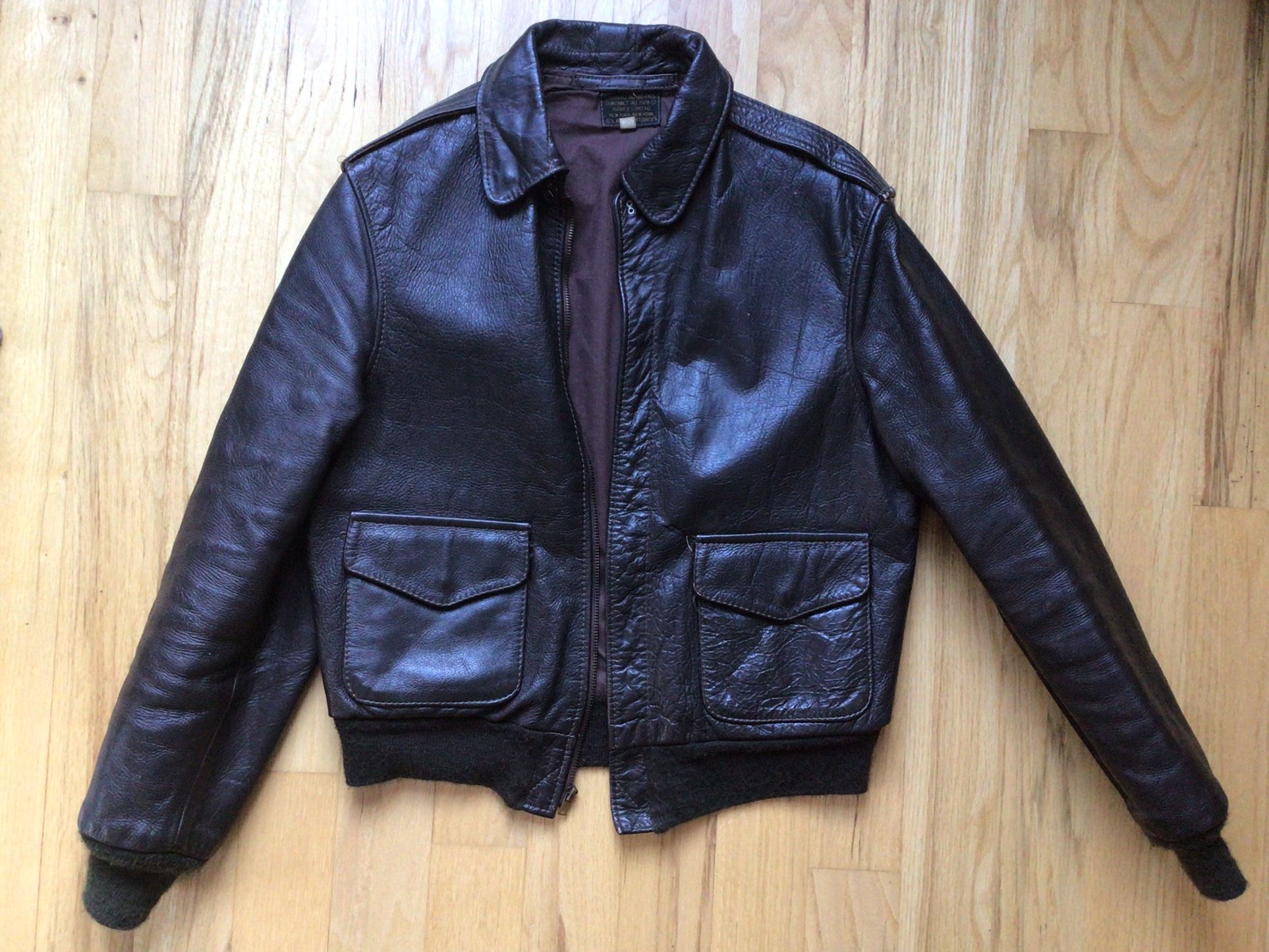 Vintage Super Cool Leather Bomber Jacket. The Real Deal- Size 38