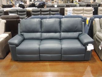 Rutherford Home Dream Leather Power Sofa - Bayflower Blue (Blue-Gray) | Couch | Living Room Couch