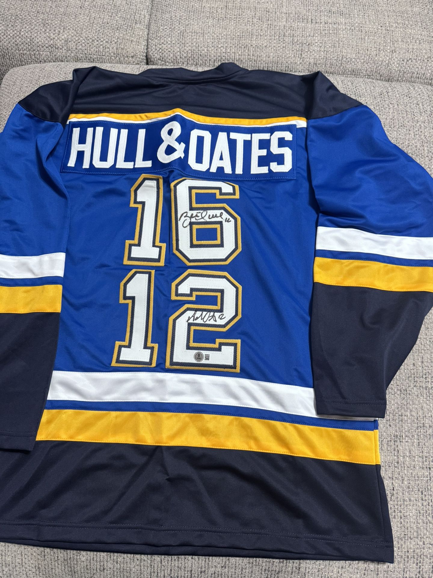 Brett Hull and Adam Oates Dual Signed 'Hull & Oates' Custom Jersey - Blues