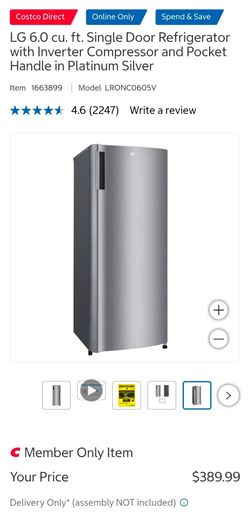 LG 6.0 cU. ft. Single Door Refrigerator with Inverter Compressor and Pocket Handle in Platinum Silver