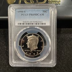 1998 S Gem Proof Kennedy Half Dollar Graded At PR69 With A Deep Cameo Q-17
