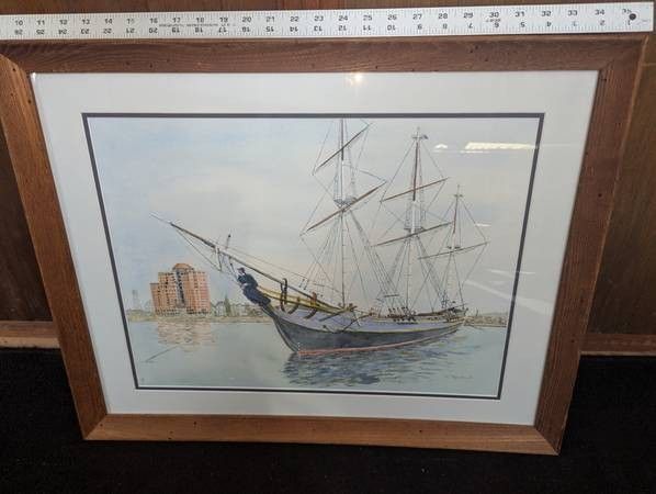 Framed HMS Bounty by A. Michaud -