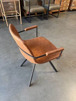 Modern Upholstered Dining Chair With Arms, Performance Fabric Seat, Wood Frame, Brown.