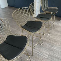 CB2 Gold Barstools With Black Seats (4)