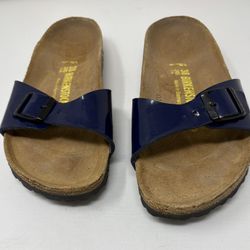 BIRKENSTOCK Women's Navy Patent Finish Madrid  Sandals Sz 38 NEW W/OUT BOX