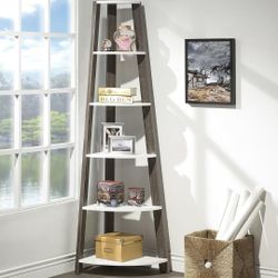 New Wood wall corner 5 tiers shelves bookshelf Bookcase 71" Inch Tall