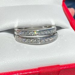 14k white gold double wedding 1.02 CTW diamond band rings 6.5 size
