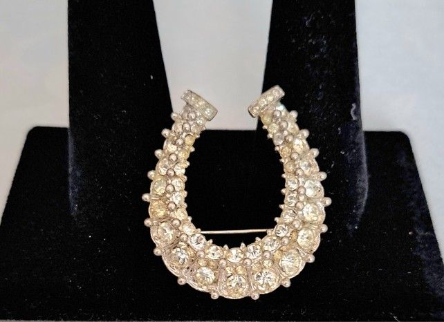 Vintage Sterling Rhinestone Horseshoe Brooch