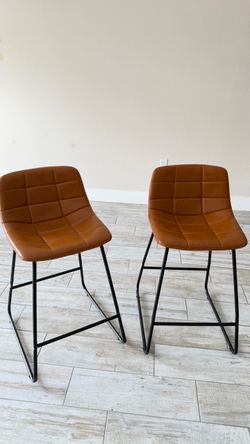 Set of 4 Modern Brown Faux Leather Bar Stools – Excellent Condition