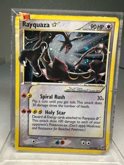 2005 POKEMON EX DEOXYS GOLD STAR #107 RAYQUAZA-HOLO HP/DAMAGED