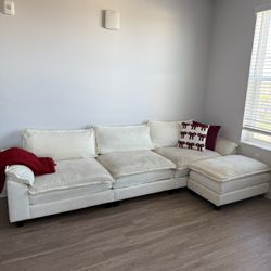 Cream couch 3 seater+ottoman