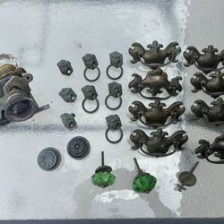 Lot Of Antique Drawer Pulls, Knobs, And Lock