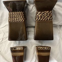 2 PartyLite Rustic Sahara Brown Candle Holders with 2 matching votive/tealight candle holders.